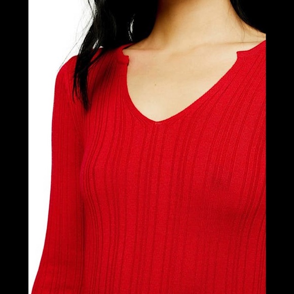 NWT Topshop Split Neck Ribbed Sweater - Red - Picture 5 of 7